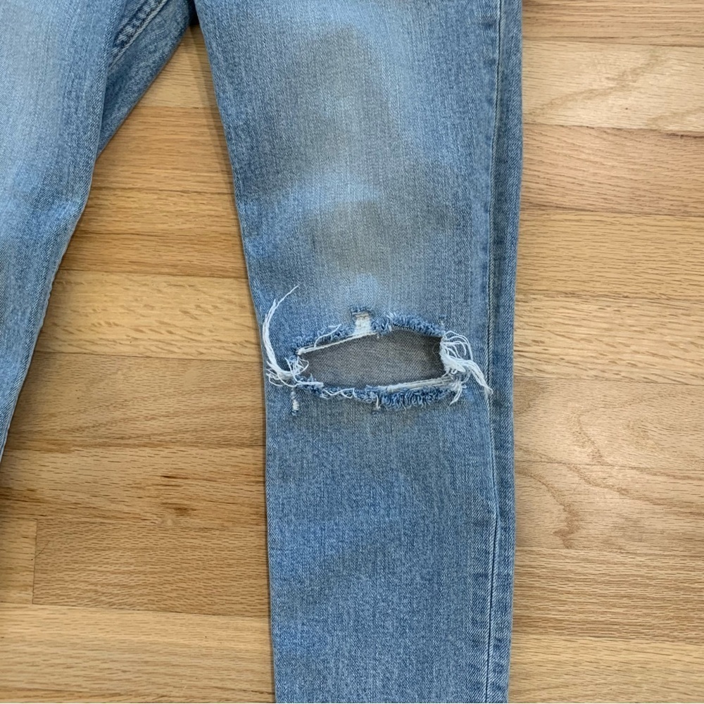 Re/Done 90s High Rise Ankle Crop in Worn Bright Blue size 27 Button Fly Denim - Picture 6 of 16